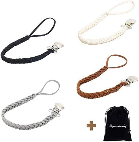 JieyueJewelry Leather Baby Pacifier Clips, Pack of 4, Handmade Suede Braided Leash Pacifier Teeth... | Amazon (US)