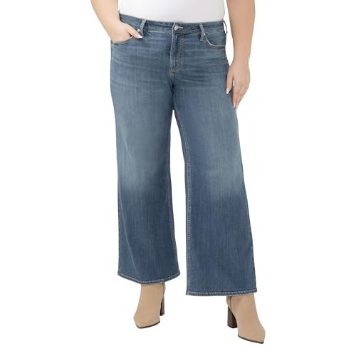 Silver Jeans Co. Women's Plus Size Suki Mid Rise Curvy Fit Wide Leg Jeans, Paloma, 20 Plus | Amazon (US)