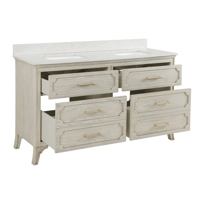 allen + roth Helena 60-in Sandstorm Undermount Double Sink Bathroom Vanity with Calacatta Enginee... | Lowe's