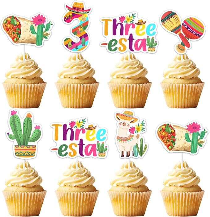 Mexican 3rd Birthday Decorations 24PCS Three Esta Fiesta Cupcake Toppers Three Esta Fiesta Party ... | Amazon (US)