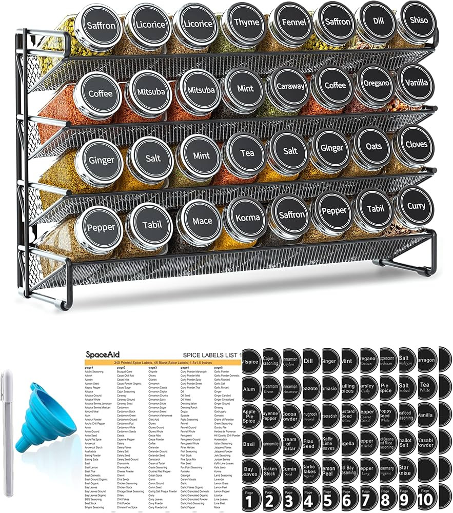 SpaceAid Spice Rack Organizer with 32 Spice Jars, 386 Spice Labels, Chalk Marker and Funnel Set f... | Amazon (US)