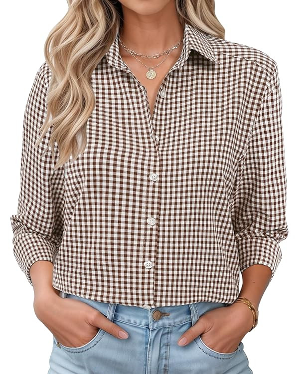 LOMON Womens Long Sleeve Button Down Shirts Casual Loose Fit Cotton Collared Blouses | Amazon (US)
