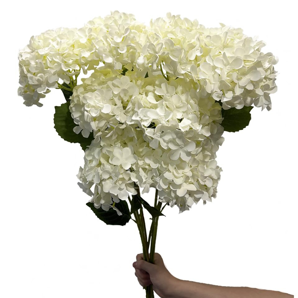8pcs White Hydrangea Artificial Flowers 27.57" Large Realistic Single Long Stem Faux Silk Hydrang... | Amazon (US)