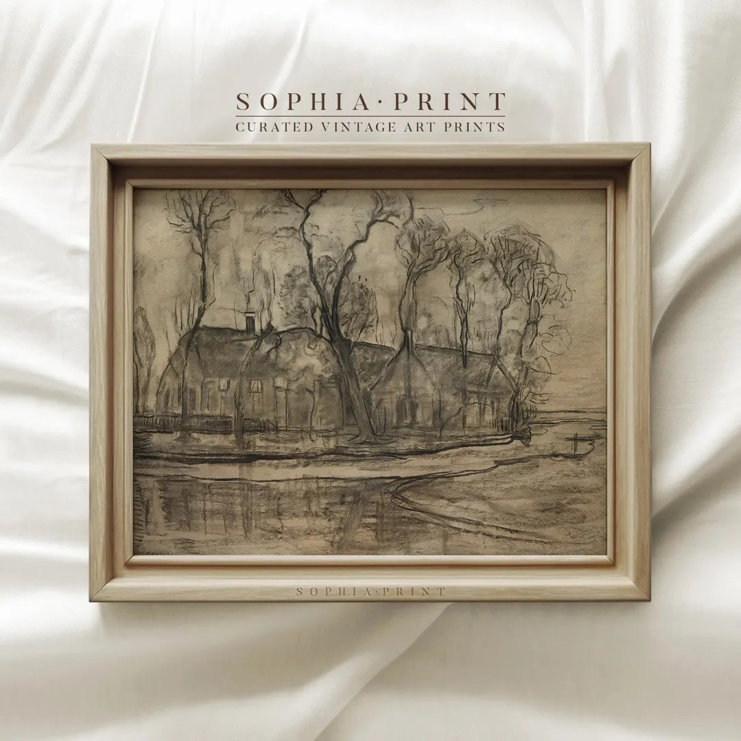 Landscape Drawing Art Print, Village Sketch Art Print, Lakehouse Sketch Decor, Forest Drawing Art... | Etsy (US)