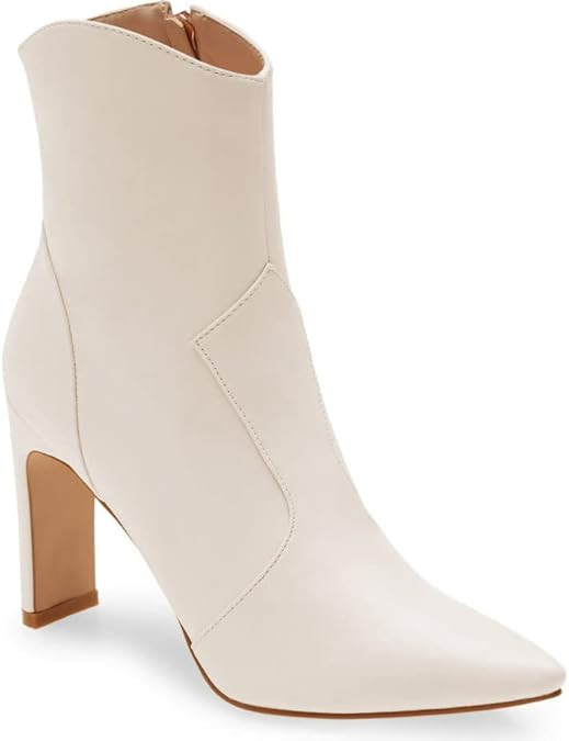 Womens Western Ankle Boots High Heels Slim Block Pointed Toe Zipper Elegant Dress Party Booties | Amazon (US)