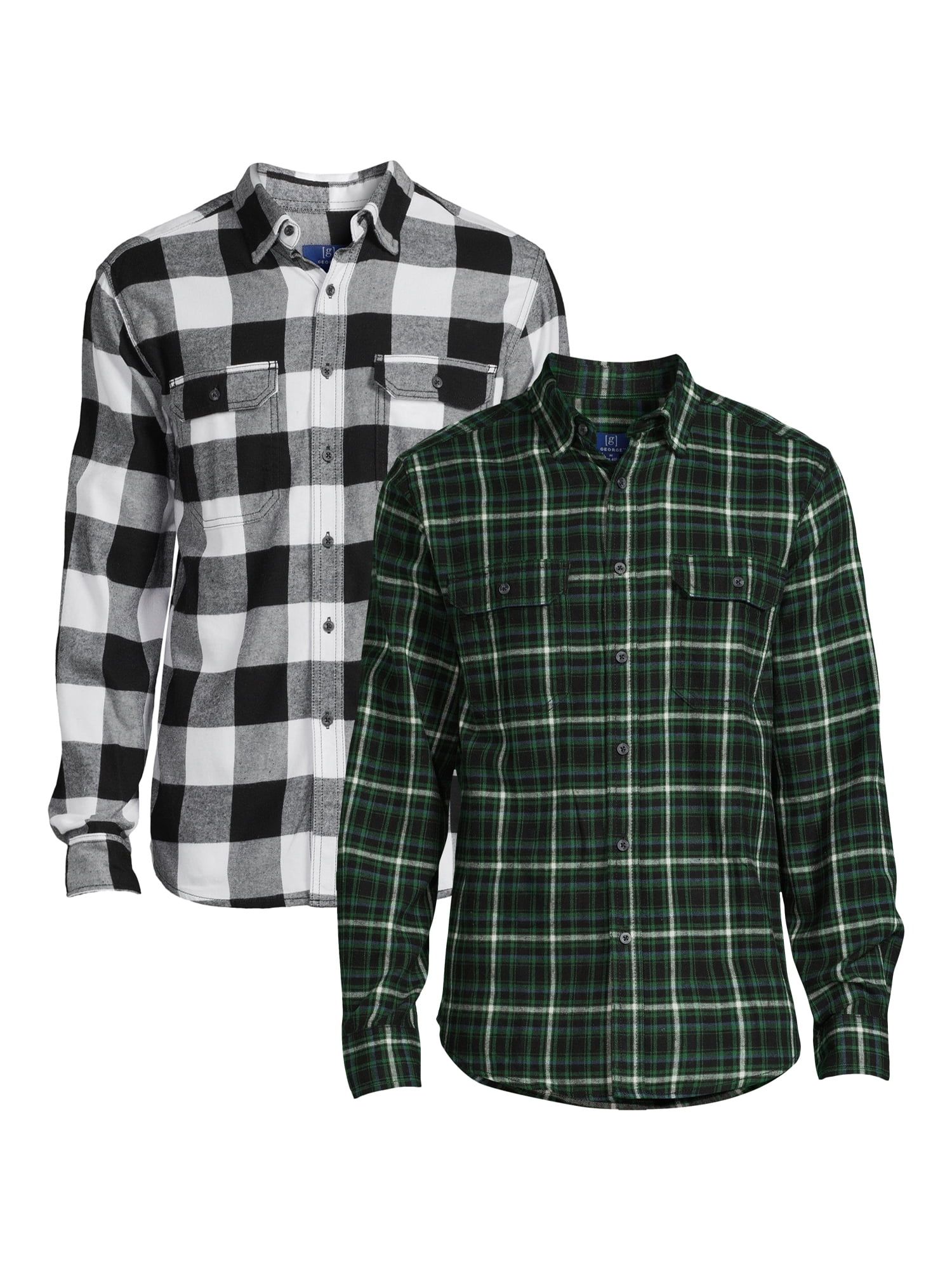 George Men's Long Sleeve Flannel Shirts, 2-Pack, Sizes S-2XL | Walmart (US)