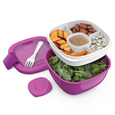 Bentgo Salad Stackable Lunch Container with Large 54oz Bowl, 4-Compartment Tray & Built-In Fork - Purple | Target