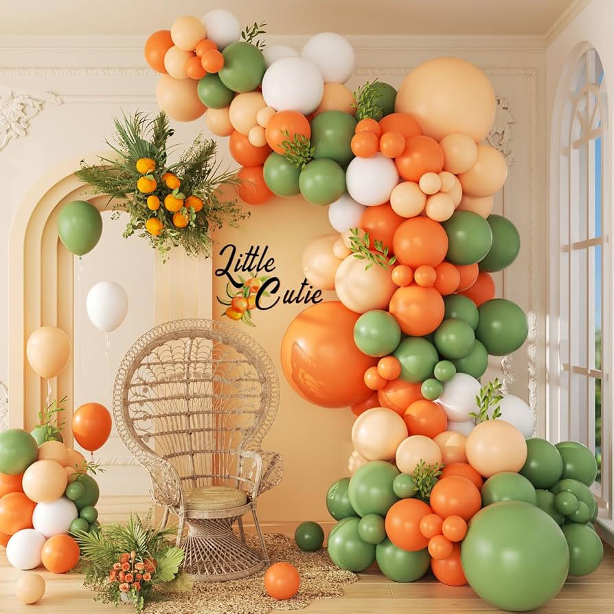 141pcs Little Cutie Orange and White Balloon Arch Garland Kit with Sage Green Orange Nude Sand Wh... | Amazon (US)