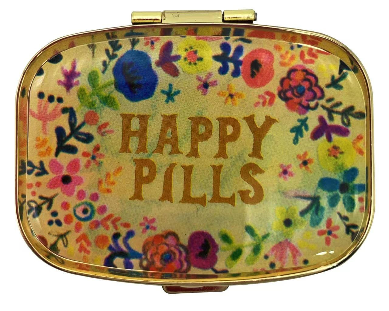 Happy Pills Pill Organizer Cute Metal Pill Case Travel Friendly Portable Compact Pill Box Pill Co... | Amazon (US)