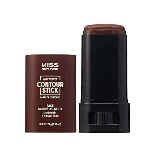 Kiss New York Airy Velvet Contour Stick, Cool Toned Face Sculpting Cream Makeup, Buildable with Lightweight Natural Finish, Hyaluronic Acid & Green Tea Extract (8 Deep, 0.70 Ounce) | Amazon (US)