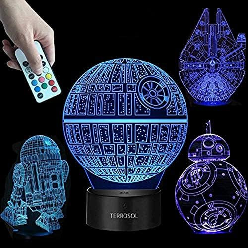 Terrosol 3D Star Wars Lamp - Star Wars Gifts - 4 Pattern&1 Base&1 Remote - Star Wars R2-D2/Bb8/De... | Amazon (US)