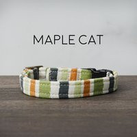 Maple Cat Collar - Orange, Green, & Gray Striped Breakaway Buckle With Bell, Made in The Usa | Etsy (US)