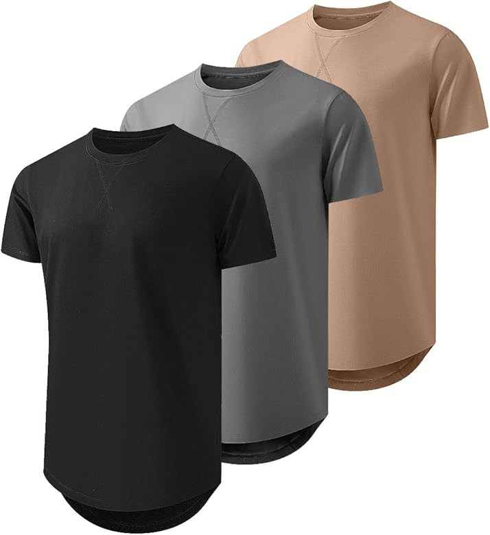 JMIERR Mens 3 Pack Cotton Hipster Hip Hop Longline Crewneck T-Shirt | Amazon (US)