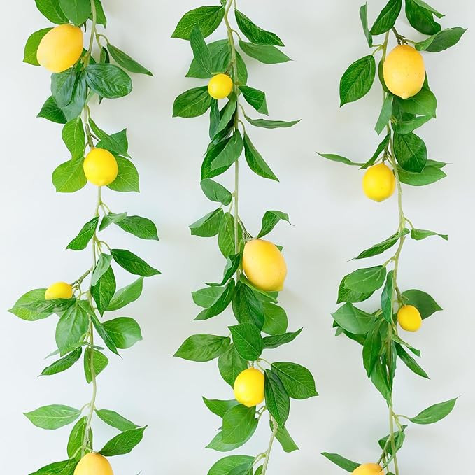 3 Strands Lemon Artificial Vines, 71" Lemon Silk Vine Garland with Green Leaves, Fake Hanging Pla... | Amazon (US)