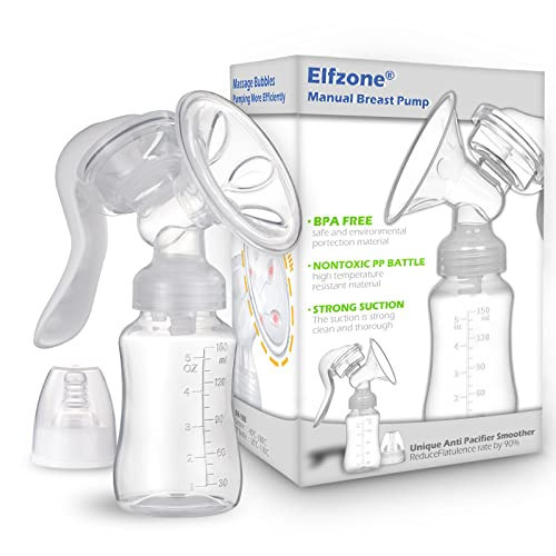 Elfzone Manual Breast Pump - Adjustable Suction Silicone Hand Pump Breastfeeding, Small Portable Manual Breast Milk Catcher Baby Feeding Pumps & Accessories, White, Mother’s Day Gifts | Amazon (US)