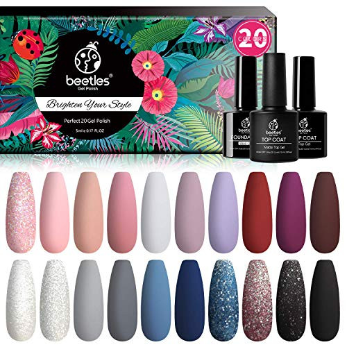 Beetles 20 Pcs Gel Nail Polish Kit, Modern Muse Collection Soak off Nail Gel Polish Nude Gray Nail P | Amazon (US)
