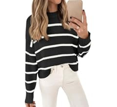 LILLUSORY Womens Striped Sweater Pullover Crewneck Knit Long Sleeve Cable Knitted Sweaters | Amazon (US)