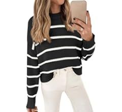 LILLUSORY Womens Striped Sweater Pullover Crewneck Knit Long Sleeve Cable Knitted Sweaters | Amazon (US)