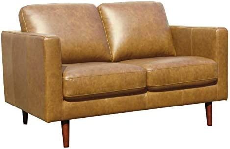 Amazon Brand – Rivet Revolve Modern Leather Loveseat Sofa, 56"W, Caramel | Amazon (US)