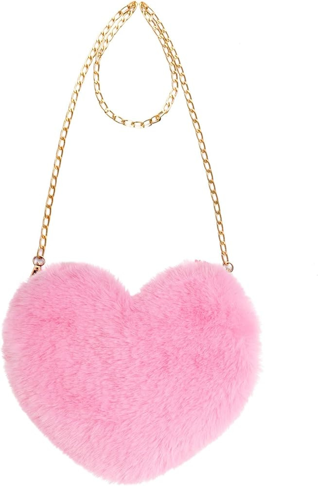 Heart Shaped Faux Fur Purse Fluffy Crossbody Shoulder Bag Cute Clutch Purses for Women Halloween ... | Amazon (US)