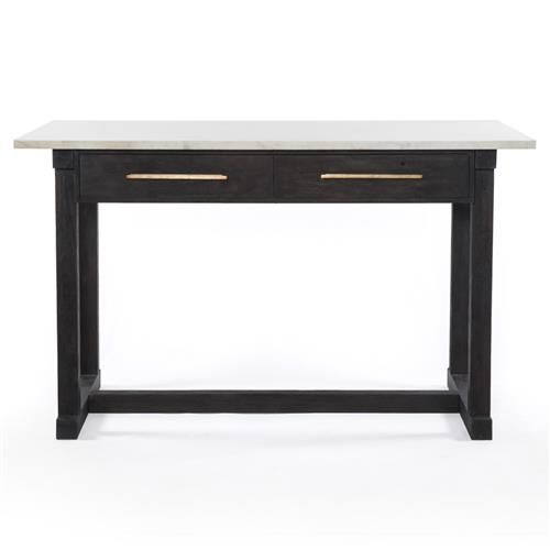Adaline Modern Classic White Marble Top Black Wood Kitchen Island Dining Table - 60"W | Kathy Kuo Home