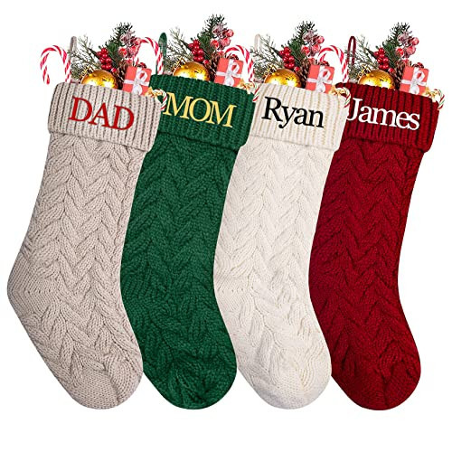 CRSTAFU Personalized Christmas Stockings, 18 Inches Large Custom Name Family Christmas Stockings, Hanging Knitted Stockings for Christmas Fireplace Decoration（5Pcs） | Amazon (US)