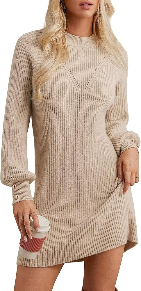 GRACE KARIN Women's Mock Neck Long Lantern Sleeve Sweater Dress 2025 Oversized Casual Knit Pullov... | Amazon (US)