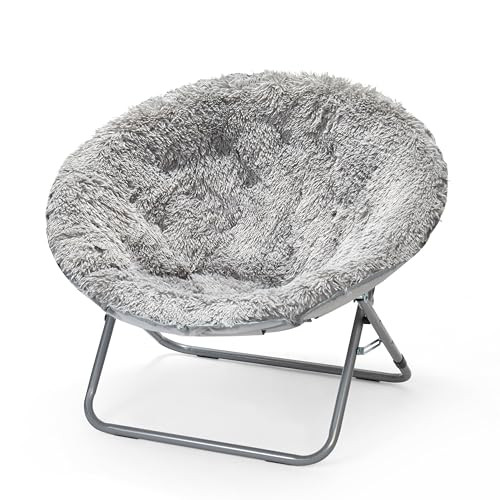 Urban Lifestyle Oversized Mongolian Faux Fur Saucer Chair, Silver | Amazon (US)