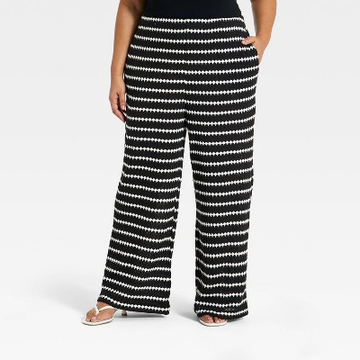 Women's Casual Textured Pull-On Pants - A New Day™ Black/Cream 1X | Target
