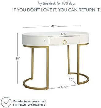 Nathan James Leighton Small Oval Glam Brass Accents, Vanity or Writing Desk for Home or Office, Whit | Amazon (US)