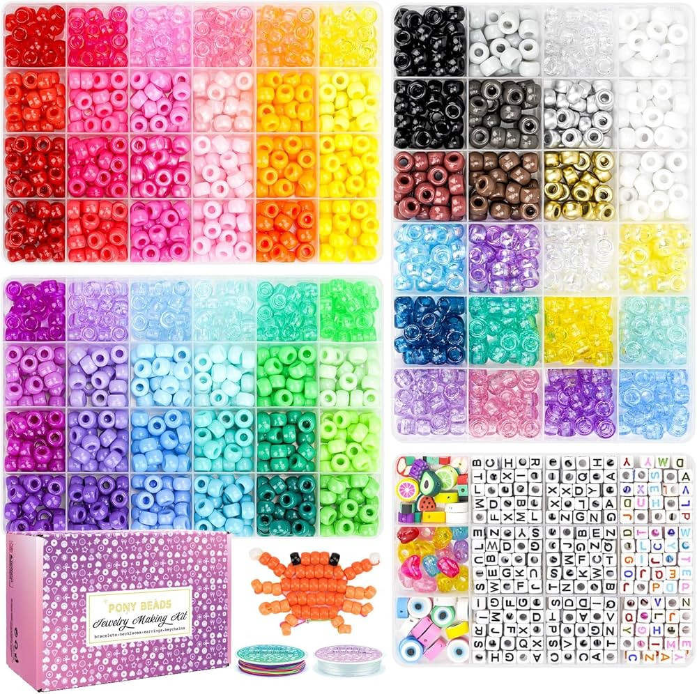 4 Boxes Pony Beads 72 Colors 9mm Friendship Bracelets Making Kit, Rainbow Kandi Beads Bulk Letter... | Amazon (US)