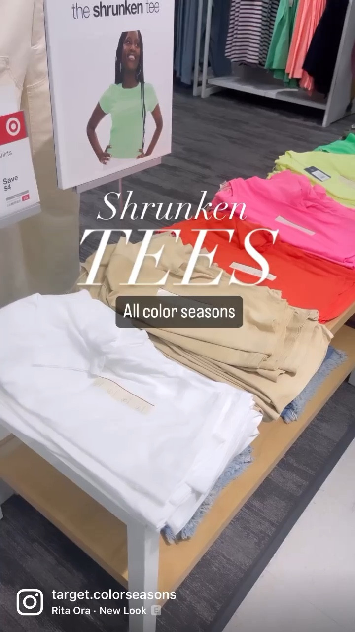Colorful Shrunken Tees 

Pink, White, Black, Yellow ❄️
Red, Green 🌷
Tan, Olive Green 🍂