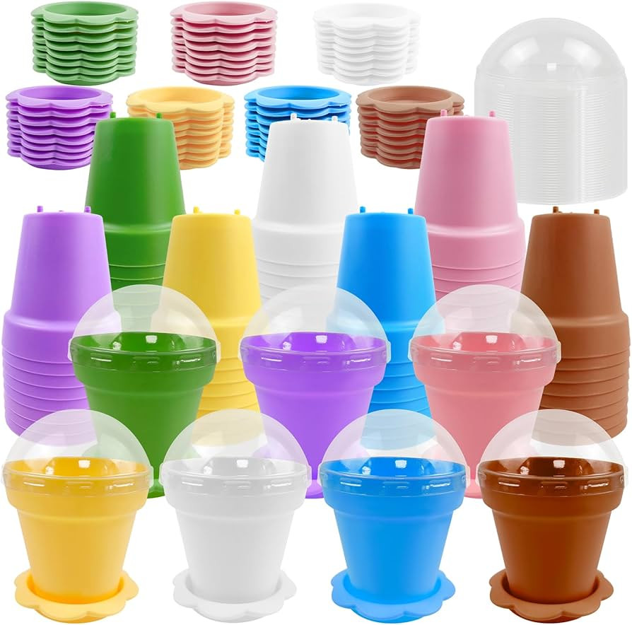 CIEOVO 56 Pack Flowerpot Dessert Ice Cream Snack Cup, Plastic Cake Cups with Spoon Bottom Tray Flower Pot Cups Dessert Cups Ice Cream Yogurt Containers Holder for Ice Cream DIY | Amazon (US)