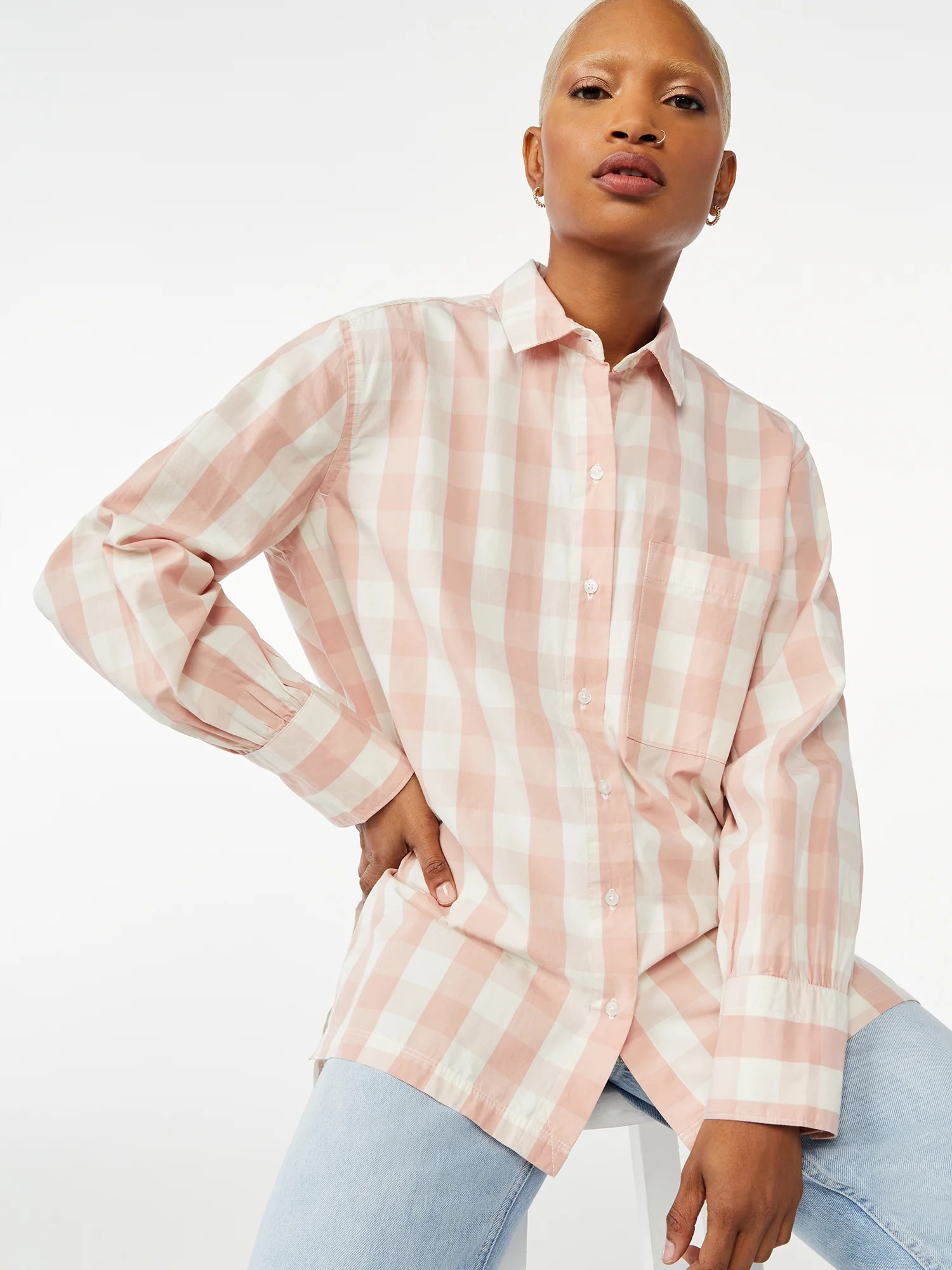 Free Assembly Women's Button Down Boxy Tunic Shirt | Walmart (US)