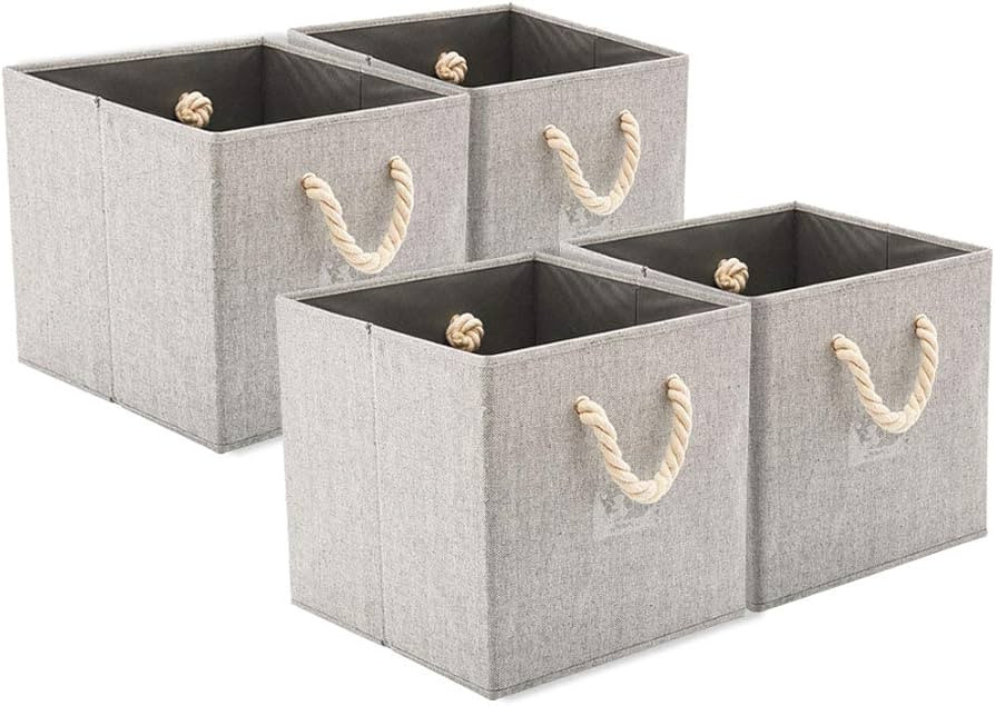 EZOWare [Set of 4 Foldable Fabric Storage Cube Bins with Cotton Rope Handle, Collapsible Resistan... | Amazon (US)