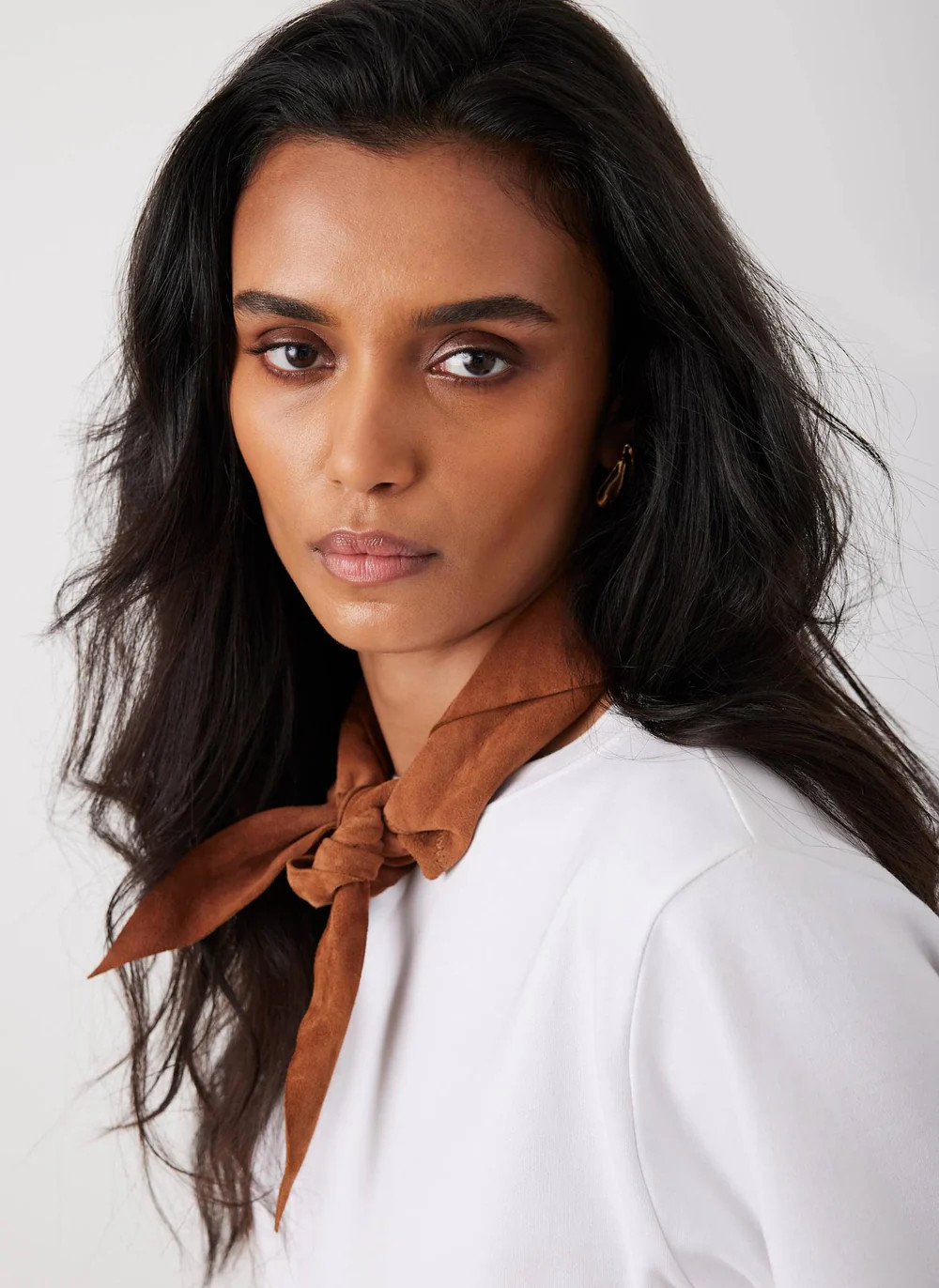 Tan Suede Mini Triangle Neck Scarf | Mint Velvet