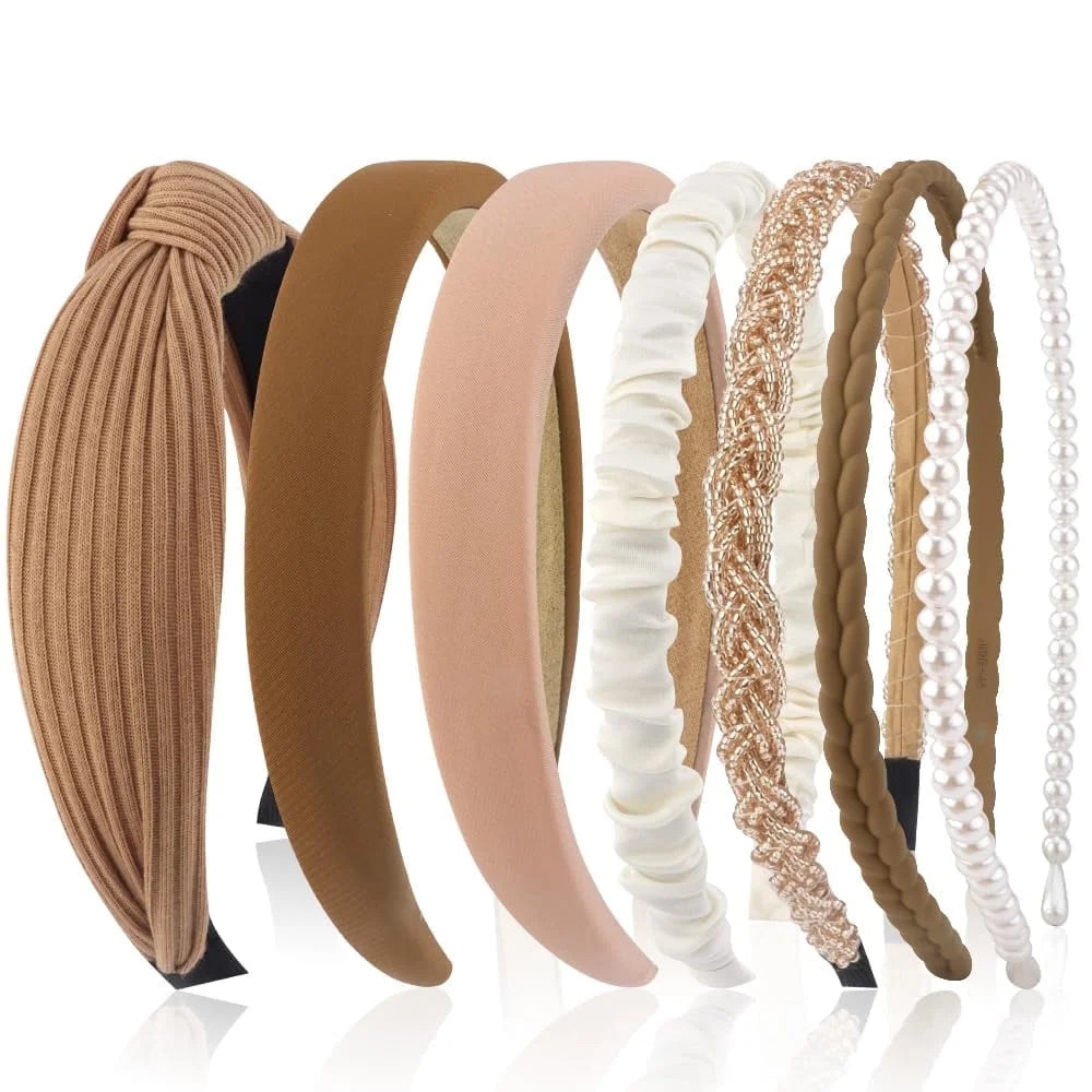 HBlife 7 Pack Headbands for Women Girls Headbands Trendy Brown Knotted Solid Head Bands Pearl Hea... | Walmart (US)