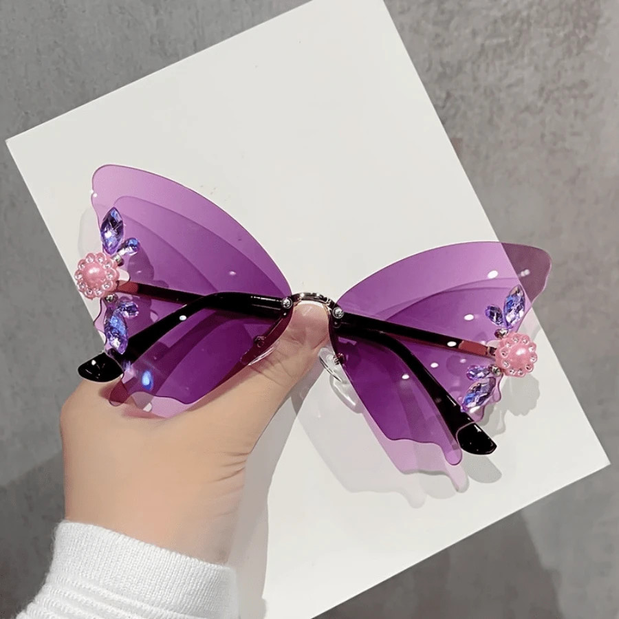 1pc Women's Butterfly Shape Fashion Glasses Rhinestone Rimless For Driving Fishing Hunting Hiking... | SHEIN