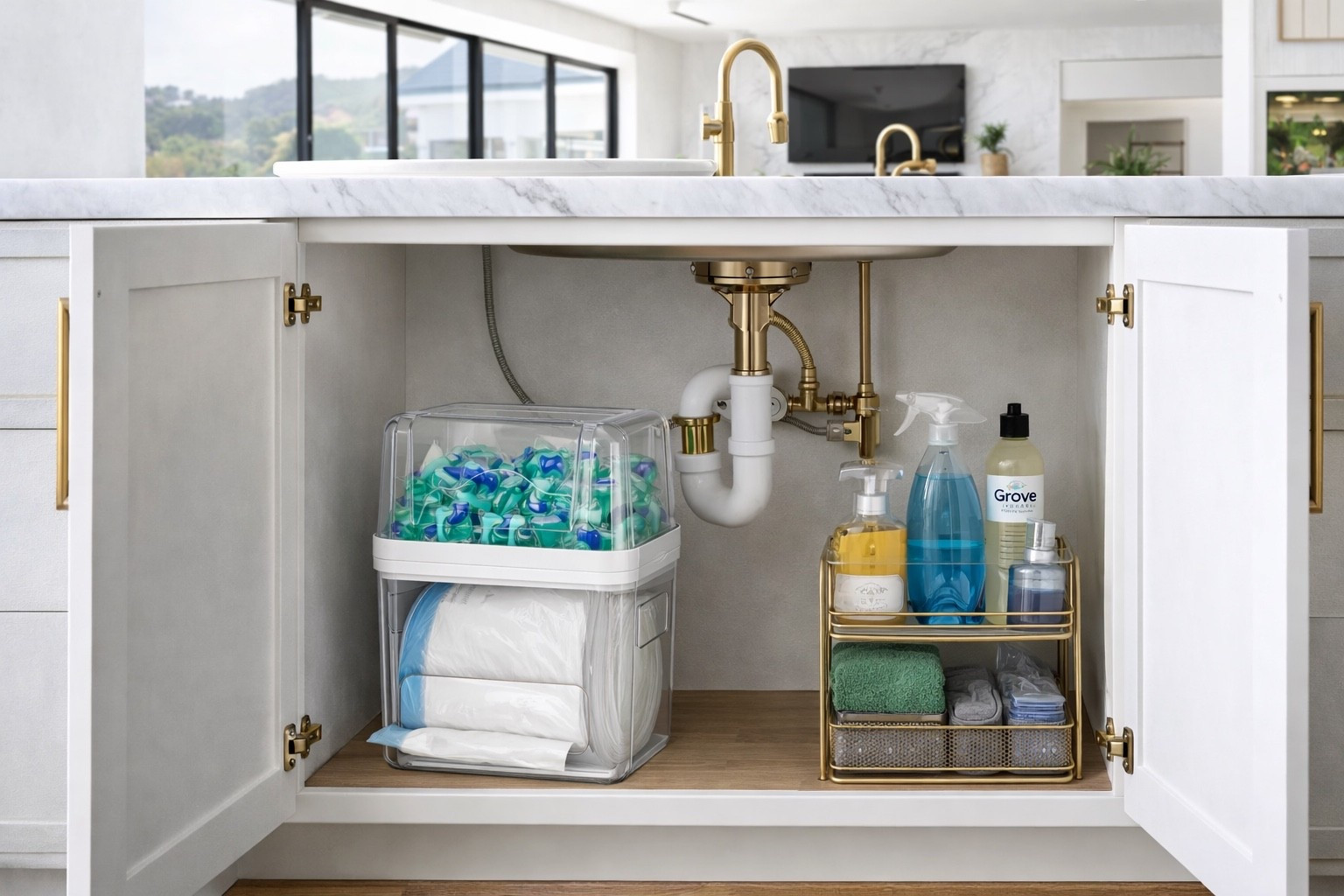 under sink but make it aesthetic ✨ this organizer keeps your trash bags and pods perfectly tucked away while making everything look clean, elevated, and effortless… on sale for the big spring sale so it’s the perfect time to upgrade your space 🤍

#LTKHome #LTKSaleAlert #LTKmorningroutine