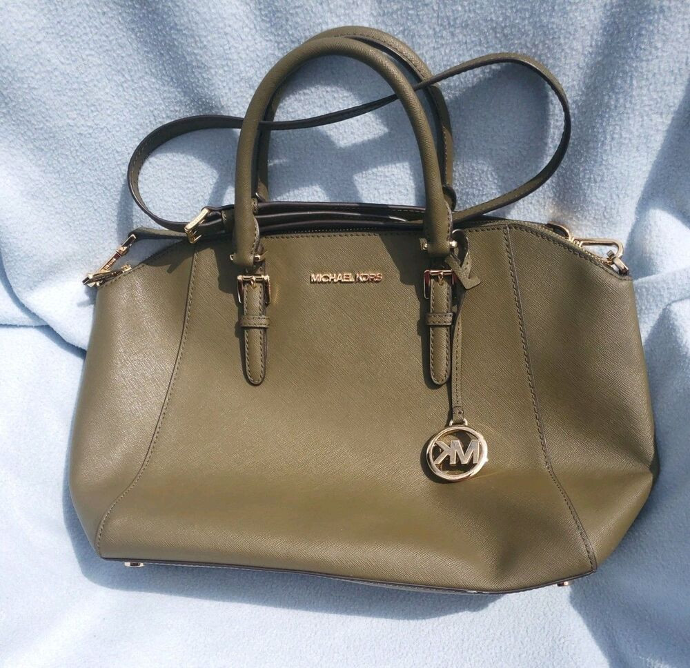 Michael Kors Ciara Large Olive Green Leather Satchel NWOT | Poshmark