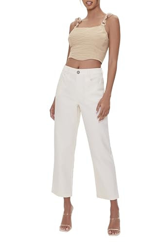 Forever 21 Ankle-Cut Canvas Pants Cream Small | Amazon (US)