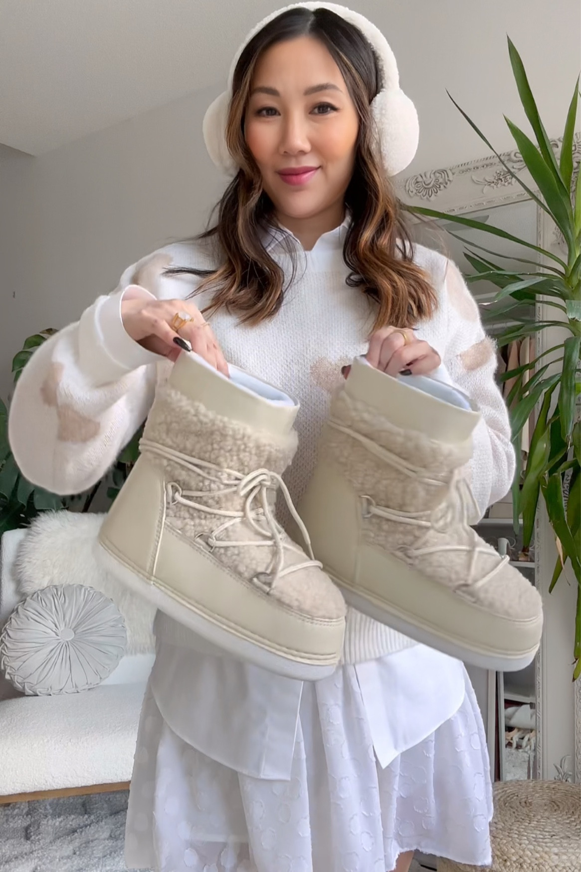 Cozy vanilla girl outfit with heart sweater and cute ski boots! Perfect for a casual Valentines Day look! 

#LTKSeasonal #LTKmidsize #LTKstyletip