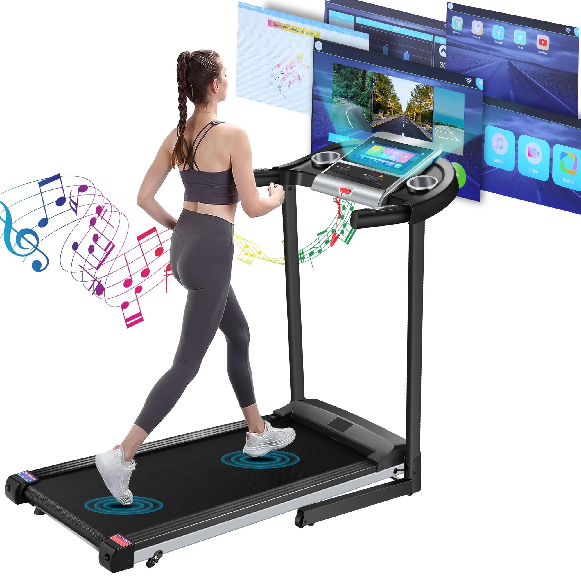 Tikmboex Electric Motorized Treadmill with 3 Incline Levels 3.25HP Brushless Motor WiFi Connectio... | Walmart (US)