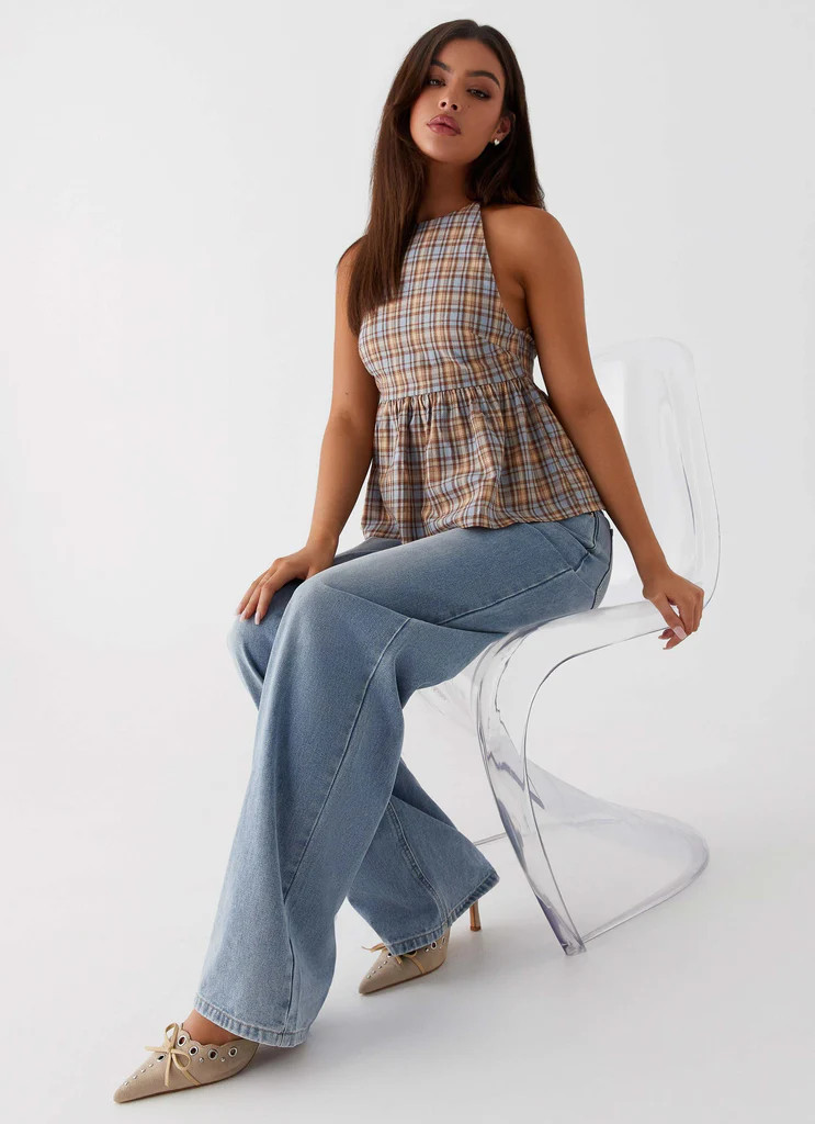 Tanith Ruffle Top - Brown Check | Peppermayo (Global)