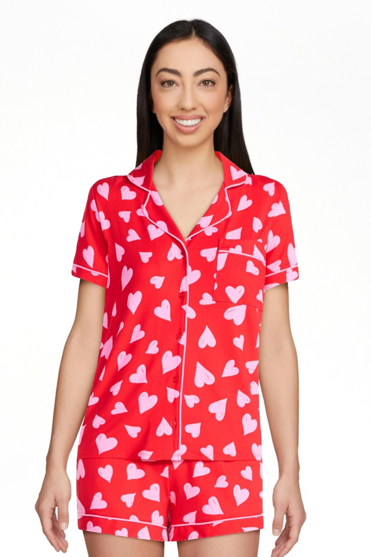 Joyspun Women's Dreamy Soft Collection Notch Top and Shorts Valentine's Day Pajama Set, 2-Piece, ... | Walmart (US)