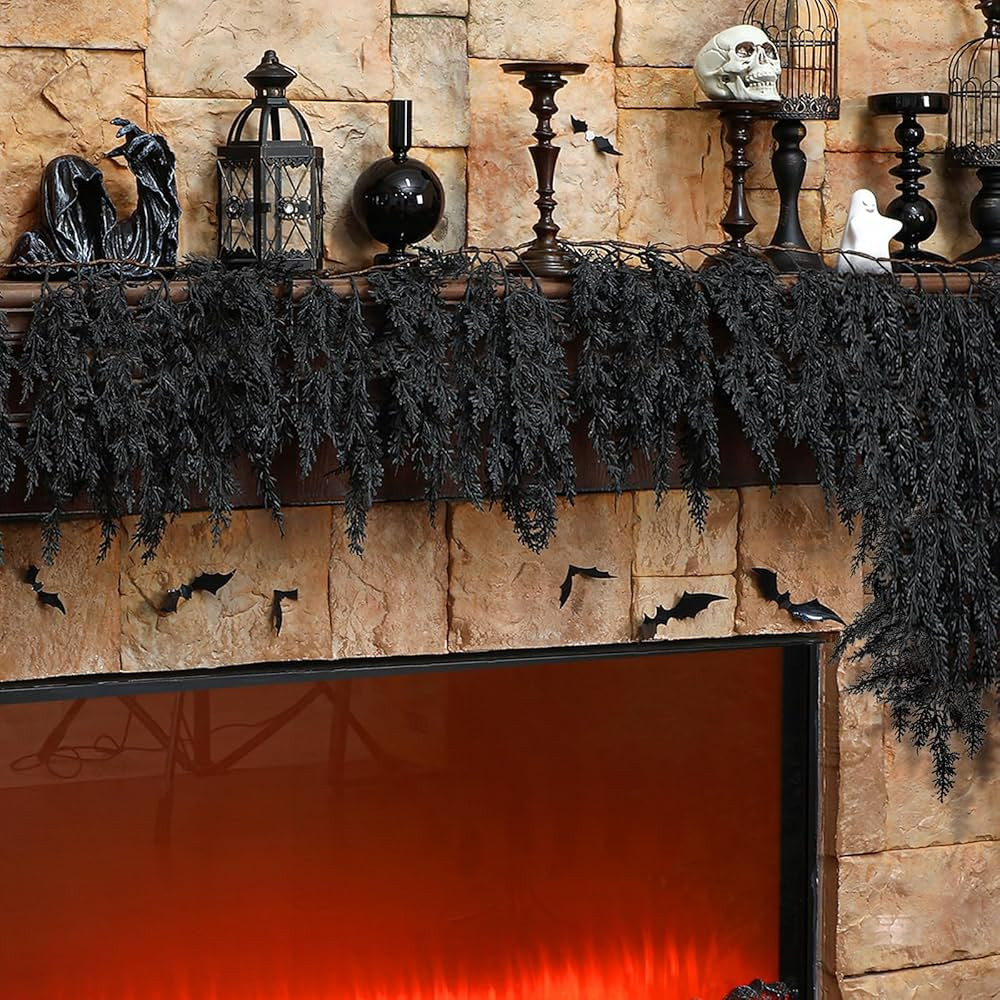XunYee Black Halloween Garland 6 Feet Cedar Garland Artificial Faux Trailing Realistic Summer Hal... | Amazon (US)