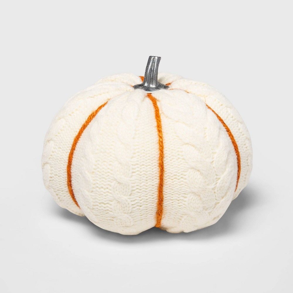 Halloween Medium Cable Knit Soft Fabric Harvest Pumpkin (with White Contrast Jute Base) - Spritz | Target