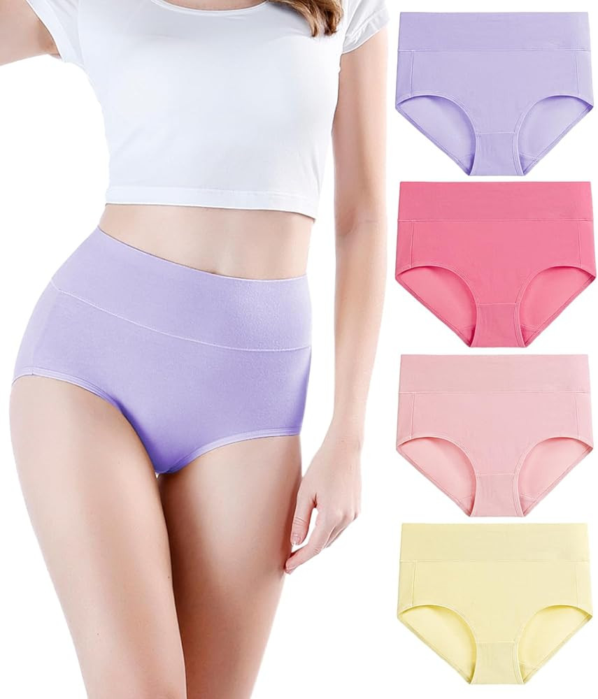 wirarpa Women's Cotton Underwear High Waisted Ladies Panties Full Coverage Briefs 4 Pack (Regular... | Amazon (US)