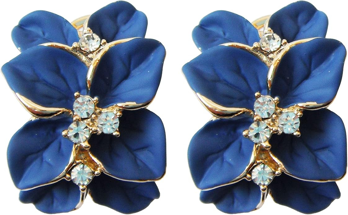 Navachi 18k Gold Plated White Crystal colorful Enamel Leaves Flower Omega Back Earrings | Amazon (US)