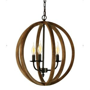 Canyon Home Rustic 3- Light Round Wood Globe Chandelier in Brown/Black | Cymax